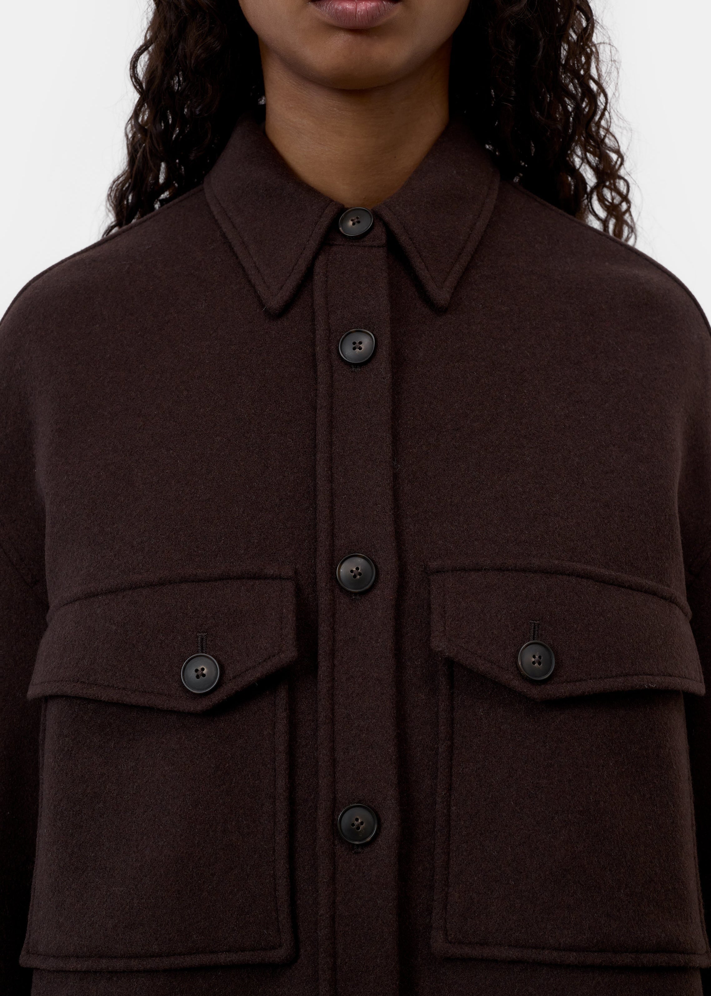 Sobrecamisa de lana doblefaz marrón