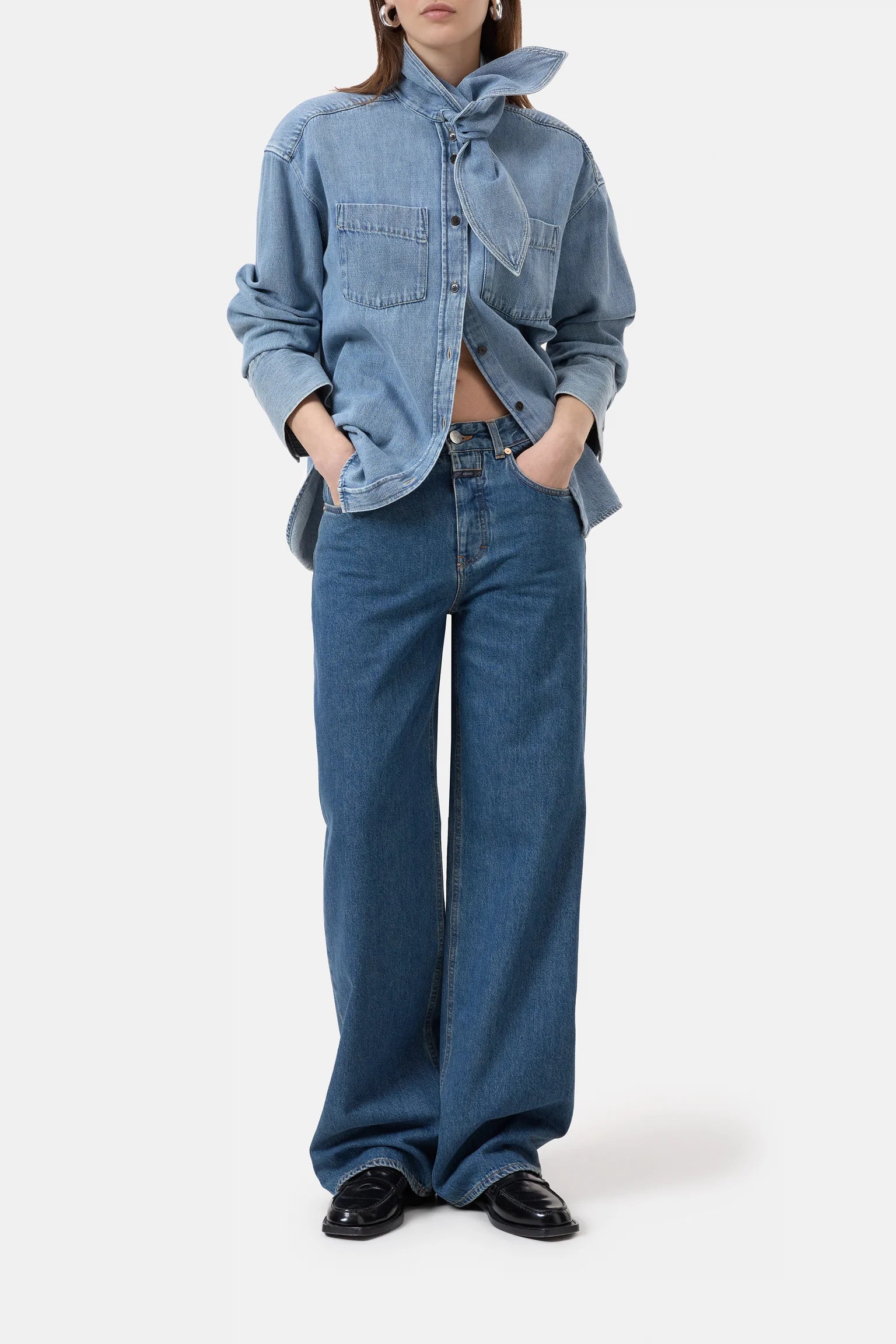 Denim scarf shirt