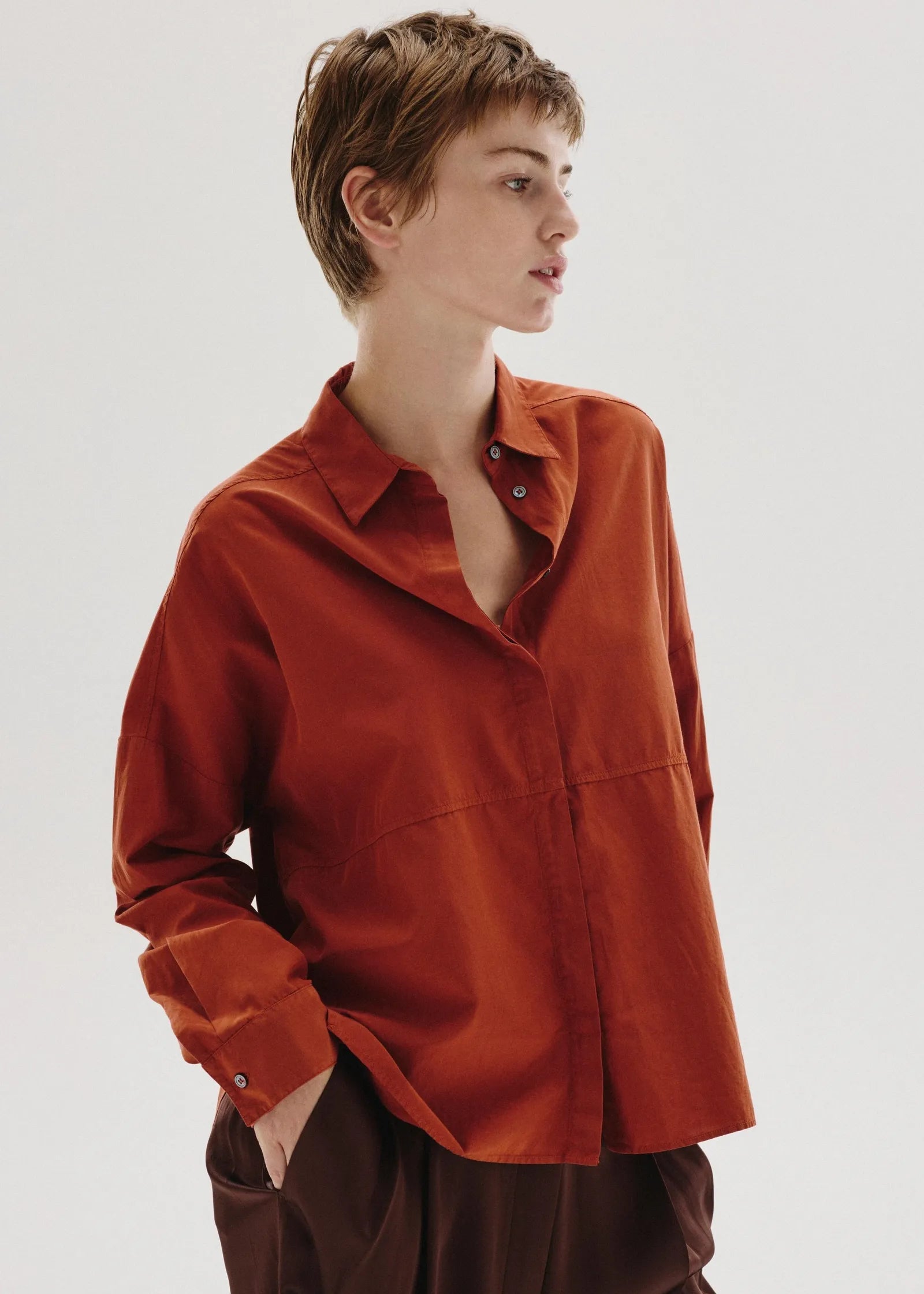 Camisa de corte masculino de seda algodon