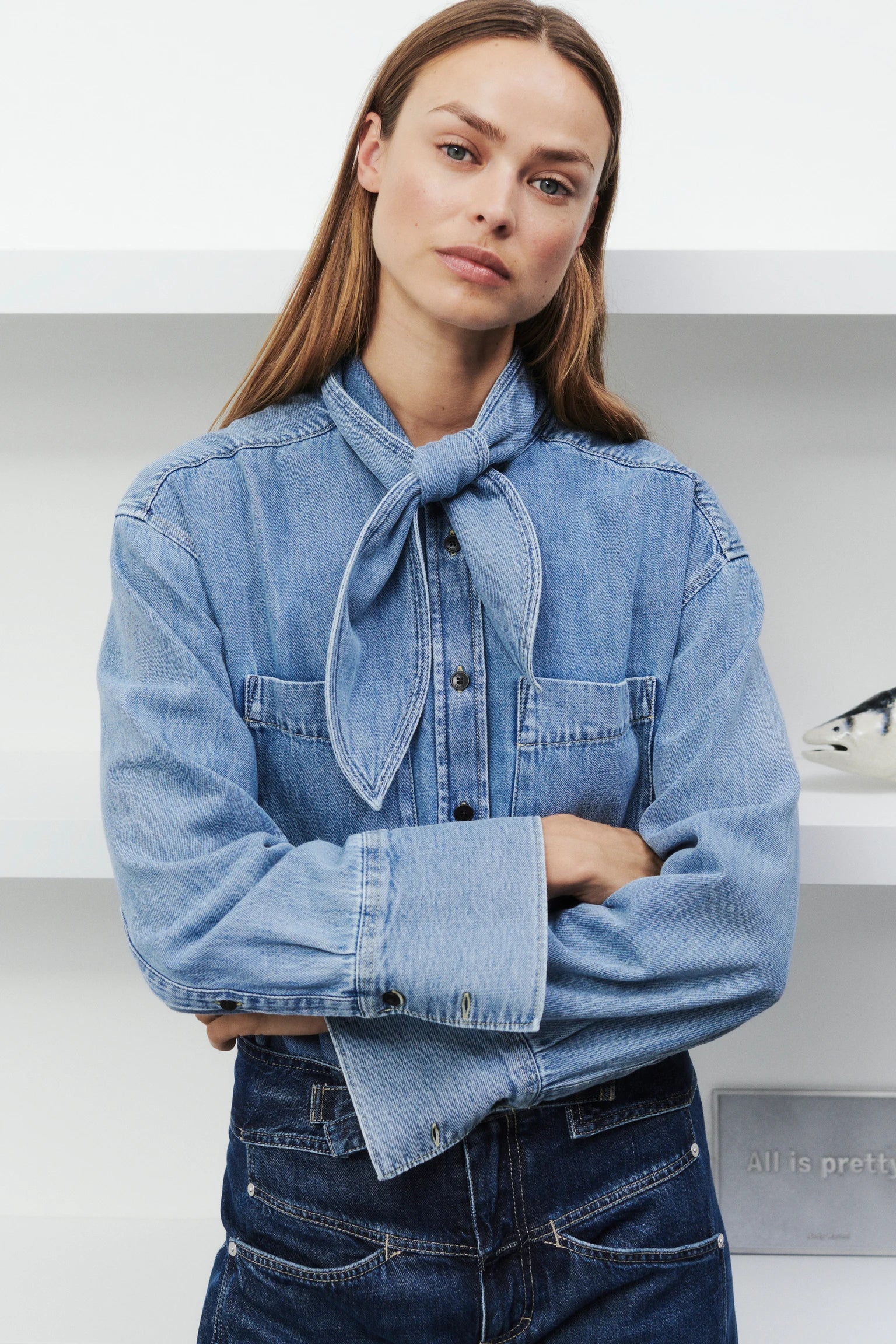 Denim scarf shirt