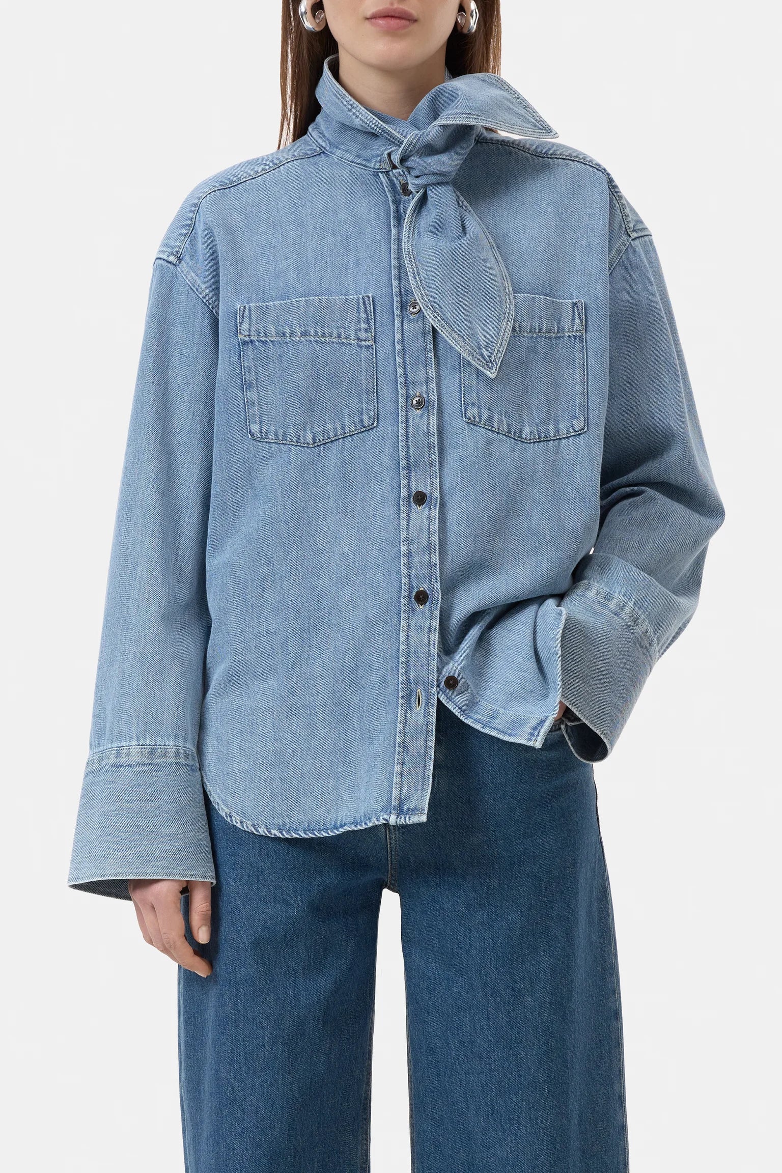 Denim scarf shirt