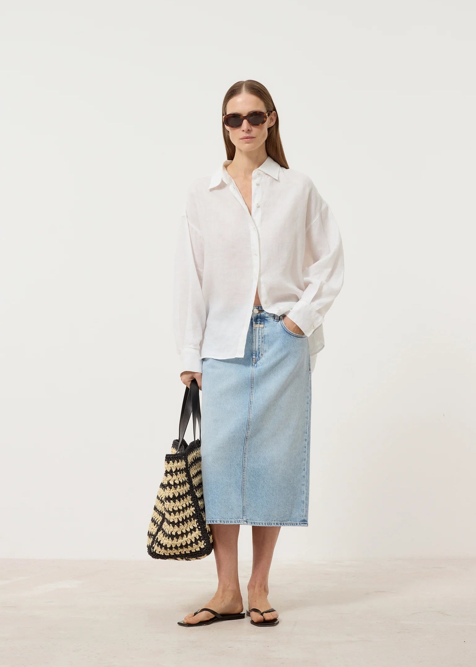 Denim midi skirt