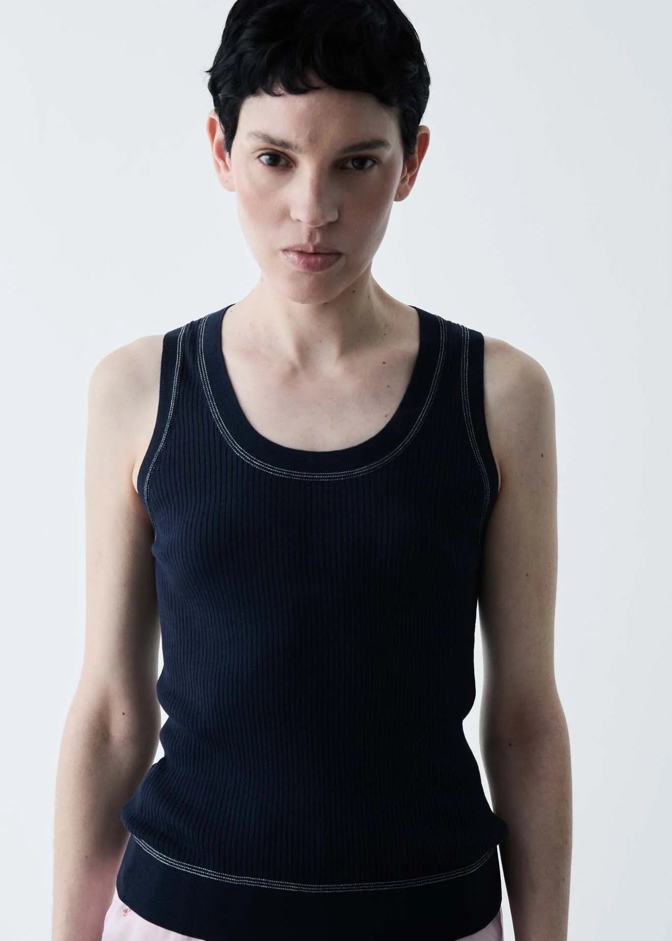 Navy Ribbed Tank Top